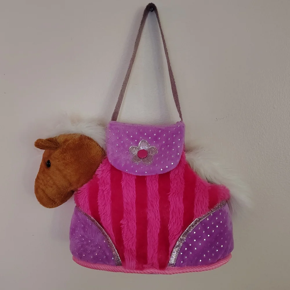 Plush Pink and Purple Pet Carrier with Removable Horse 9